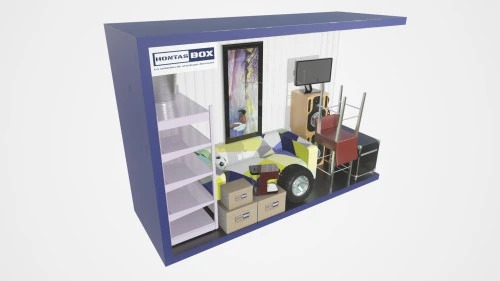 Intérieur d'un box de stockage Hontas Box à Noaillan – meubles, cartons et affaires personnelles