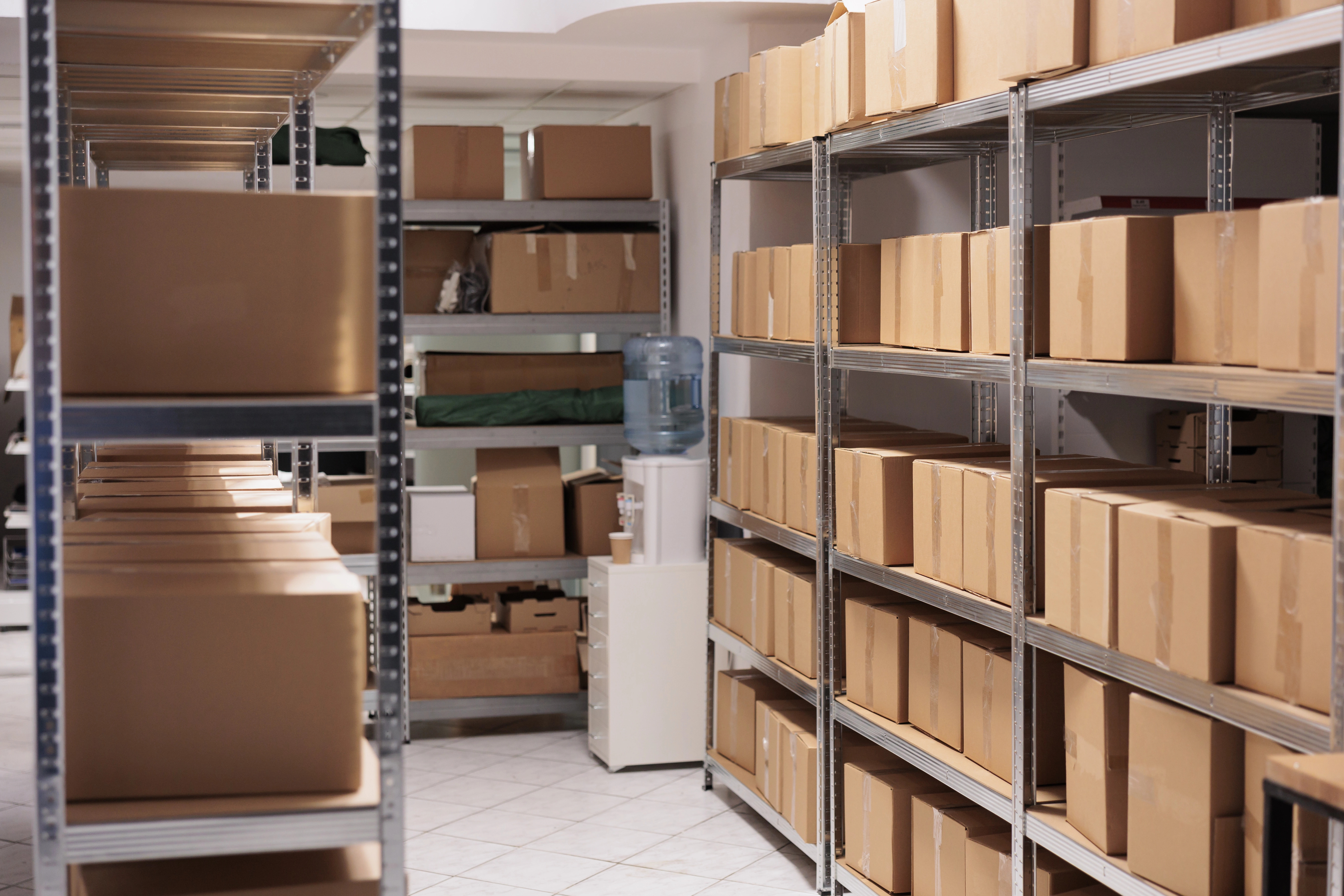 Exemple de contenu stocké dans un box : voiture, vélos, cartons et électroménager